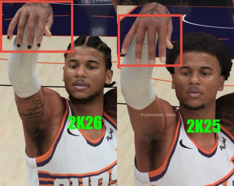 开云注册网址-网友发现2K26游戏中杰伦-格林角色细节惊人：指甲油涂装被精准还原